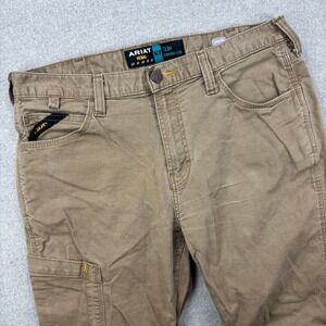 ARIAT Rebar M7 Pants Mens 34x27 Actual Khaki Slim Straight Canvas Workwear